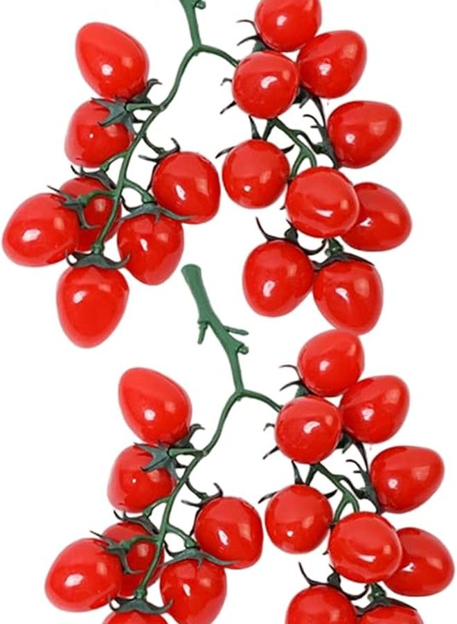 Artificial Tomato Decorations 2Pcs Red Fruit On Vine Photography Props Home Restaurant - Image 1